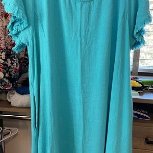 Turquoise cotton oversized dress, with pockets